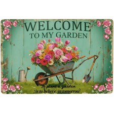 UEQIKI Gardening Gifts Vintage Metal Signs Welcome to My Garden Red