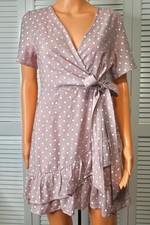 Zaful Pink Polka Dot Wrap Dress Ruffle Hem Tie Waist Short Sleeve Women S