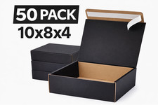 50 Black Shipping Mailer Boxes 10x8x4 Self Seal Corrugated Cartons