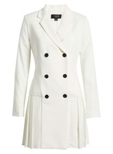 Tahari ASL Womens Long Sleeve Pleated Coat Dress 6 Ivory - NWT