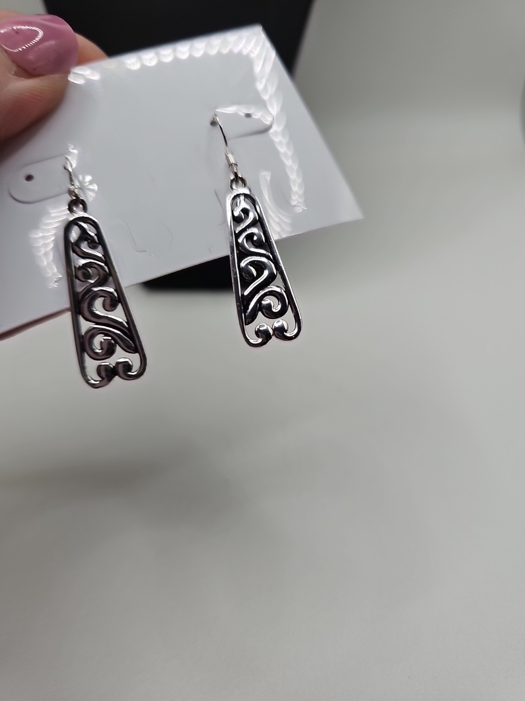 Sterling Silver Scroll Design Dangle Earrings - image 3