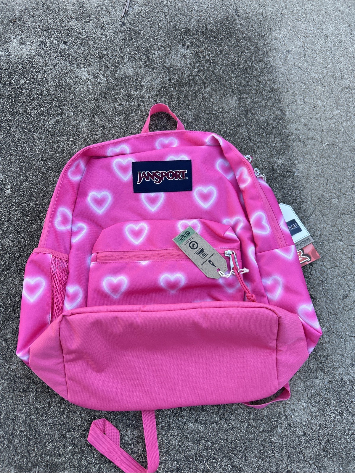 JanSport Happy Hearts Pink Cross Town Plus Laptop Girl's Backpack
