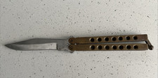 Vintage Knive Stainless Butterfly Training Practice Tool Brass Tone Handles