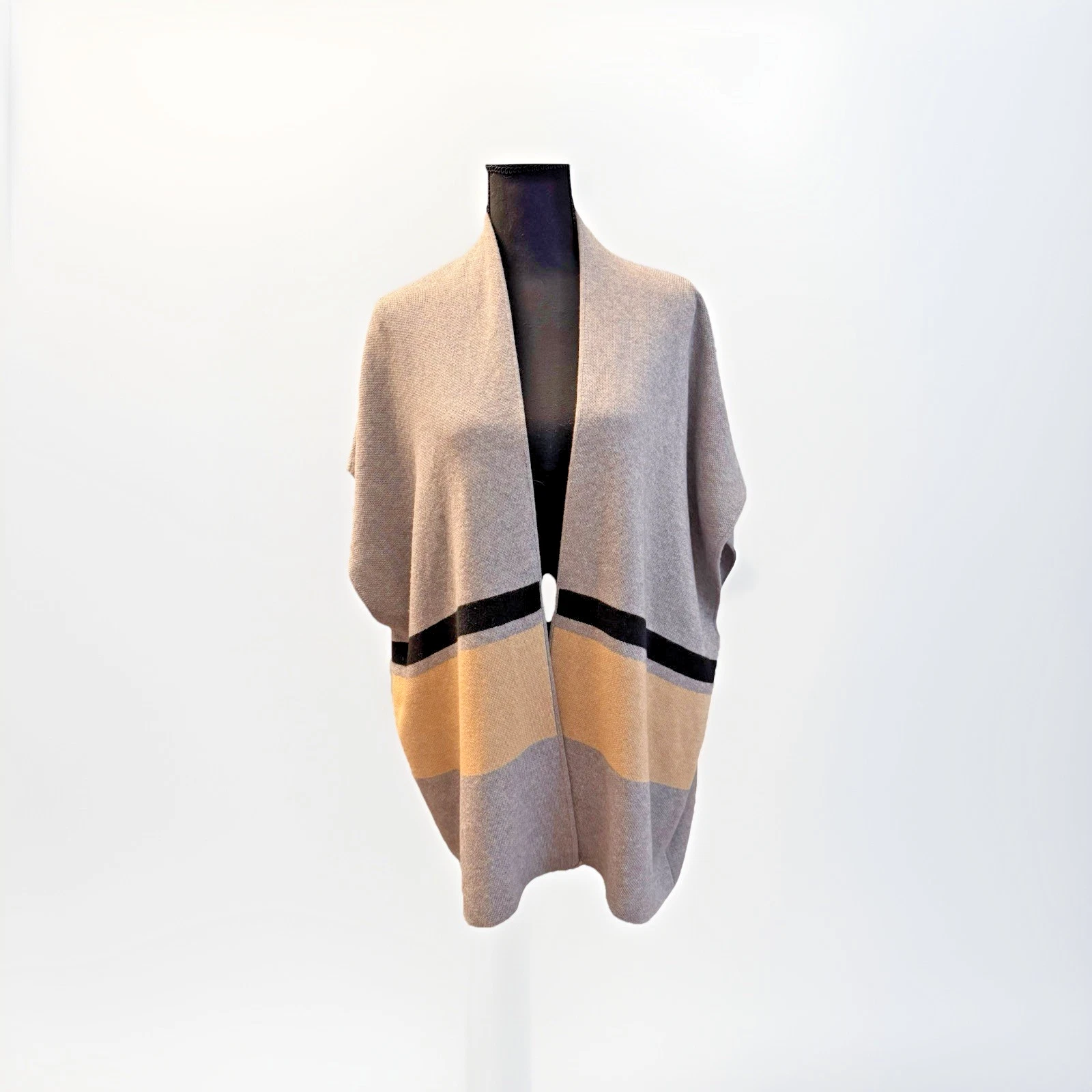 Massimo Dutti Women’s S Oversized Gray Beige Open Front Cardigan Poncho Sweater