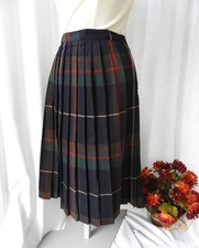 Vtg 1970's Navy Blue Plaid Tartan Pleated Skirt RRRRuss Togs Wool sz S