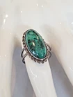 Turquoise Ring Sterling Silver Rope Edge Green Adjustable Split Band Size 8 Vtg