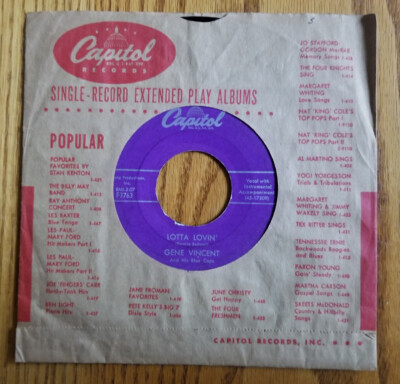 Vintage 45 rpm Gene Vincent &his Blue Caps Capitol Lotta Lovin' F3763 ...