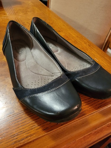 Black Leather Shallow Toe Flats By Life Stride Sz 9.5. Clean Pre-owned Condtn - Picture 2 of 12