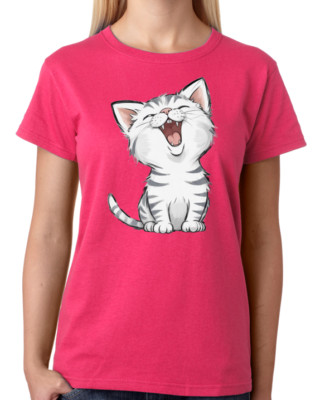 Katze lachend T-Shirt Ladies Fitted Tee Damenmode Oberteil