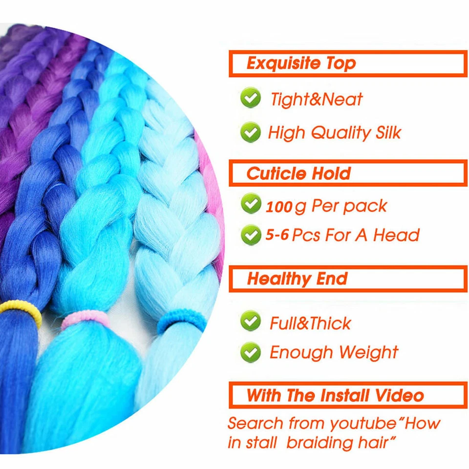 24" Long Jumbo Braiding Hair Extensions Box Braids Afro Twist Ombre For Human US - Image 4 of 4