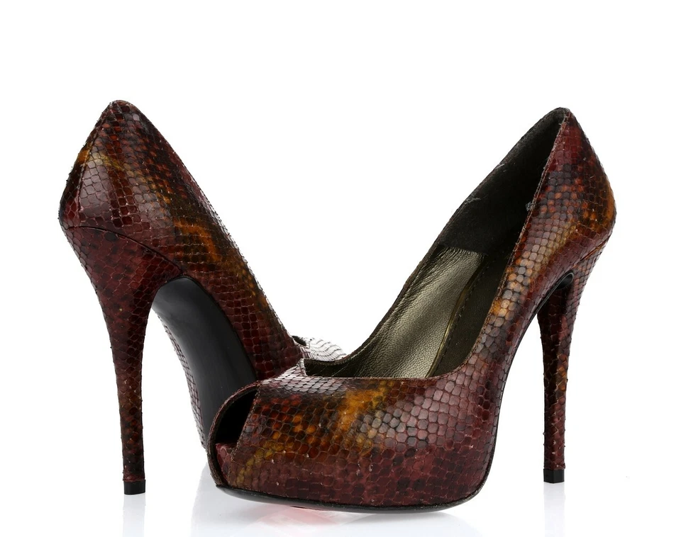 STUART WEITZMAN burgundy snake print leather peep toe pumps sz. 6.5 M NEW! - Image 2 of 4