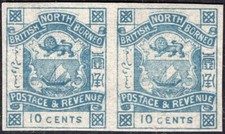NORTH BORNEO-1891 10c Blue Imperf Pair Sg 44d LIGHTLY MOUNTED MINT