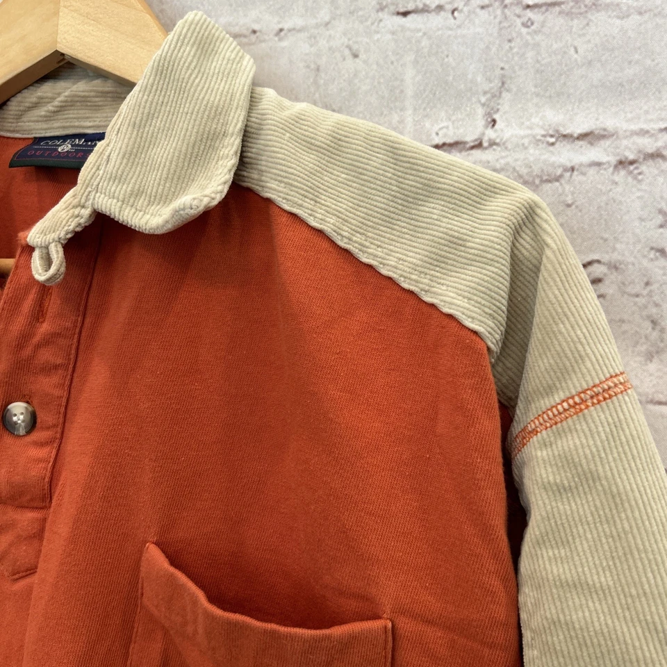 Camisa Coleman Hombres XL Vintage Polo Pullover Pana Campamento Cuello Lazo Naranja Tostado Foto 4 de 4