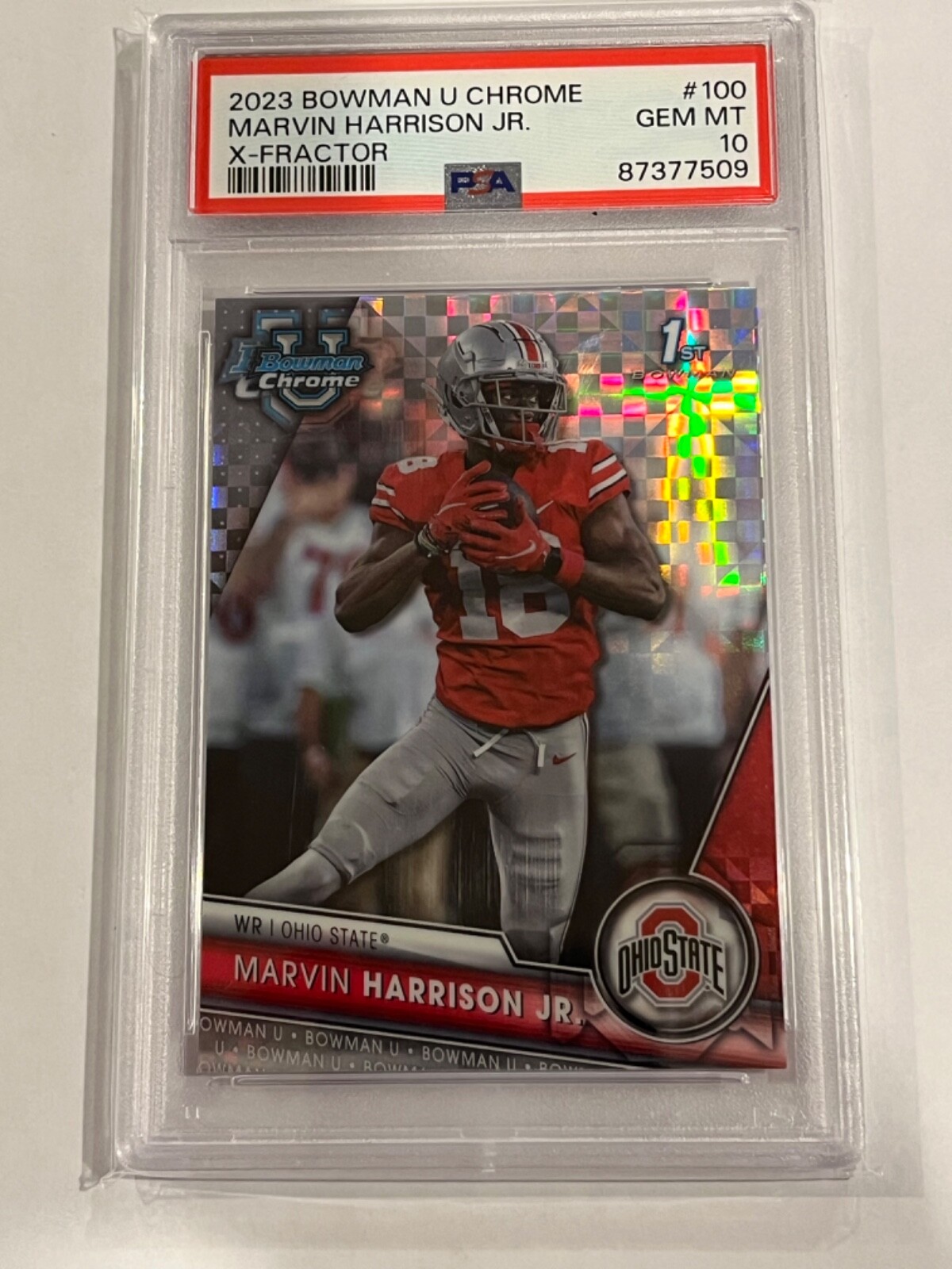 2023 Bowman Chrome University Marvin Harrison Jr. X-Fractor PSA 10 1st Bowman