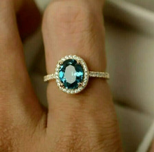 2Ct Oval Lab Created London Blue Topaz Women Wedding Ring 14K Yellow Gold Finish