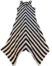 Y2K BLACK WHITE STRIPE MIDI DRESS SeXy JERSEY KNIT Boho BEACH VACAY FESTIVAL M