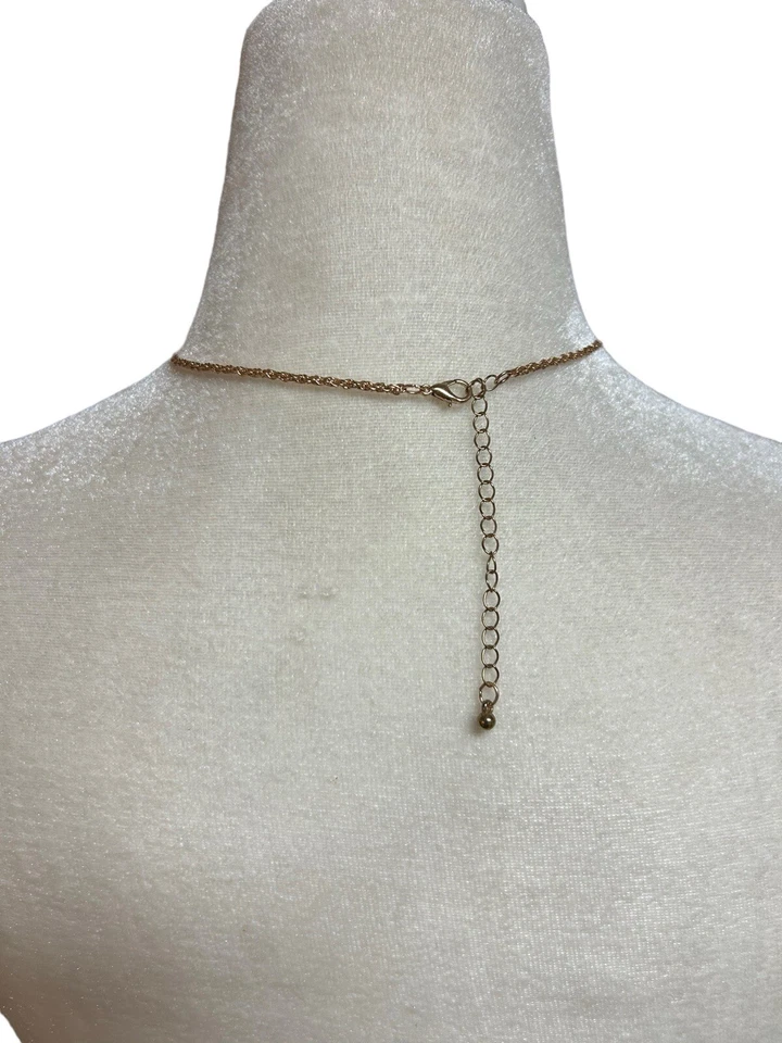 Vintage Necklace 32” goldtone with blue stones stamped R Boho Hollywood Regency - Image 3 of 4