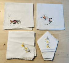   4 Vintage Men  s Pocket Square Handkerchiefs Cotton White Lace Embroidered