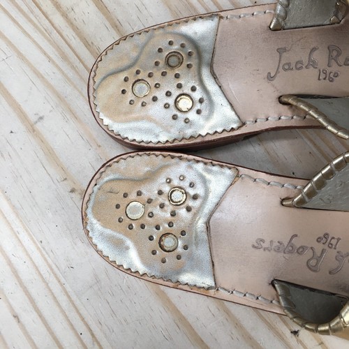 Jack Rogers Sandals Womens 8M Flip Flop Flats Comfort Gold Beige Leather Slip On - Picture 13 of 16