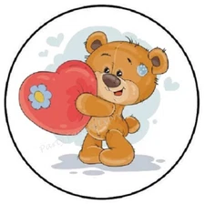 BEAR HOLDING HEART ENVELOPE SEALS LABELS STICKERS PARTY FAVORS