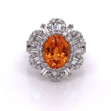 6.97 CTW Gem Mandarin Garnet Diamond Gold Sunburst Ring 18k White Gold ON SALE!