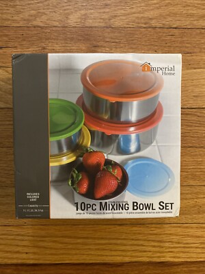 Imperial Home 10 Piece Stainless Steel Mixing Bowls with Colored Lids