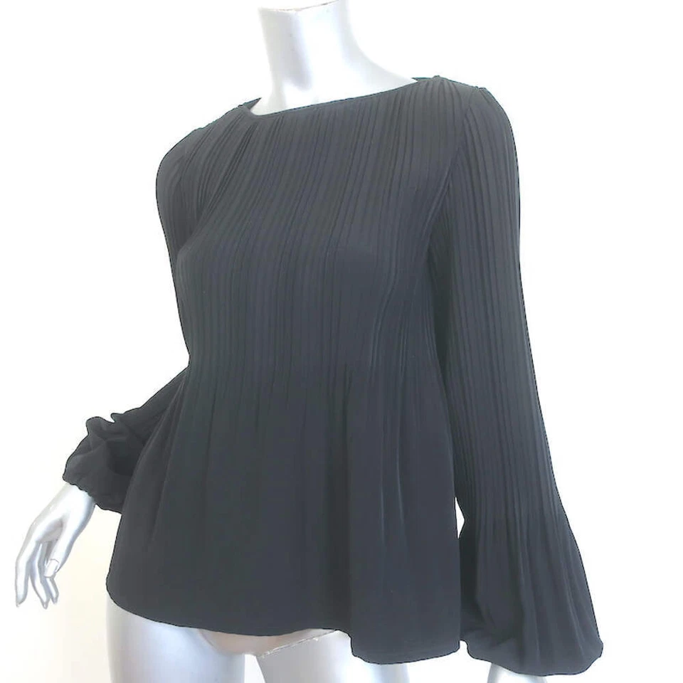 Maje Lockin Pleated Blouse Black Crepe Size 1 Long Sleeve Top - Image 2 of 4