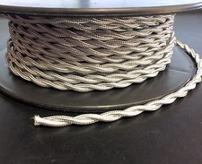 Silver Twisted Rayon Covered Wire, Antique Style Cloth Lamp Cord, Vintage Lights