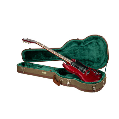 Crossrock Master Series-Wooden SG Electric Guitar Case-Olive Green Tweed
