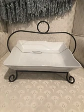 Pier 1 Imports White Serving Dish With Black Metal Stand 