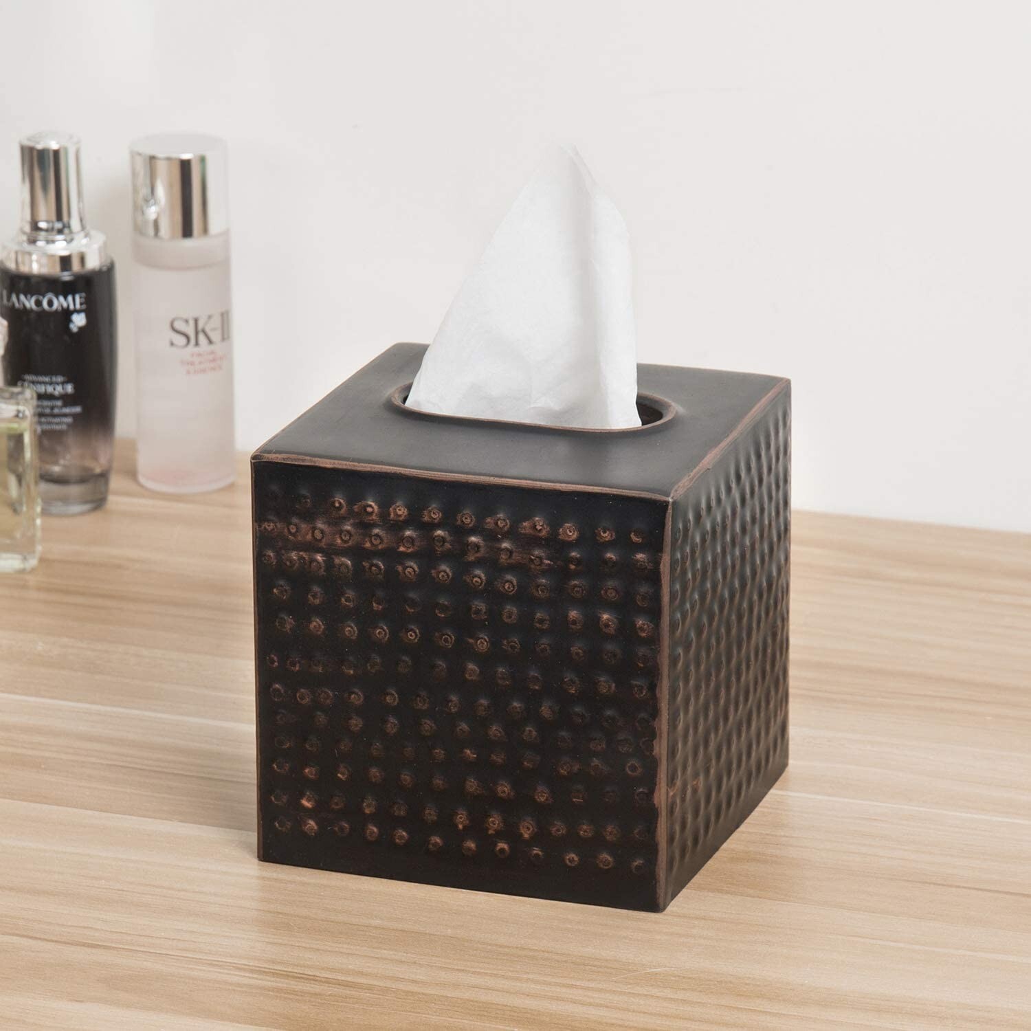 Tissue Holder with Open Bottom, Brushed Bronze Hammered Meta