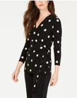 Anne Klein Blouse Women's Polka Dot Faux Wrap Black/White V-neck Large