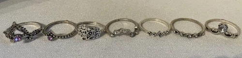 VTG Silver Bands Resin Boho Retro Rings Size Lot Of 6 Various Size 5,6.5,7,7.5,8