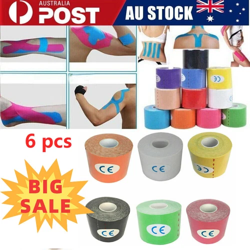 6x Athletic Elastic Physio Sports Kinesiology Rock Tape Muscle Bandage 5cmx5m AU - Picture 1 of 32