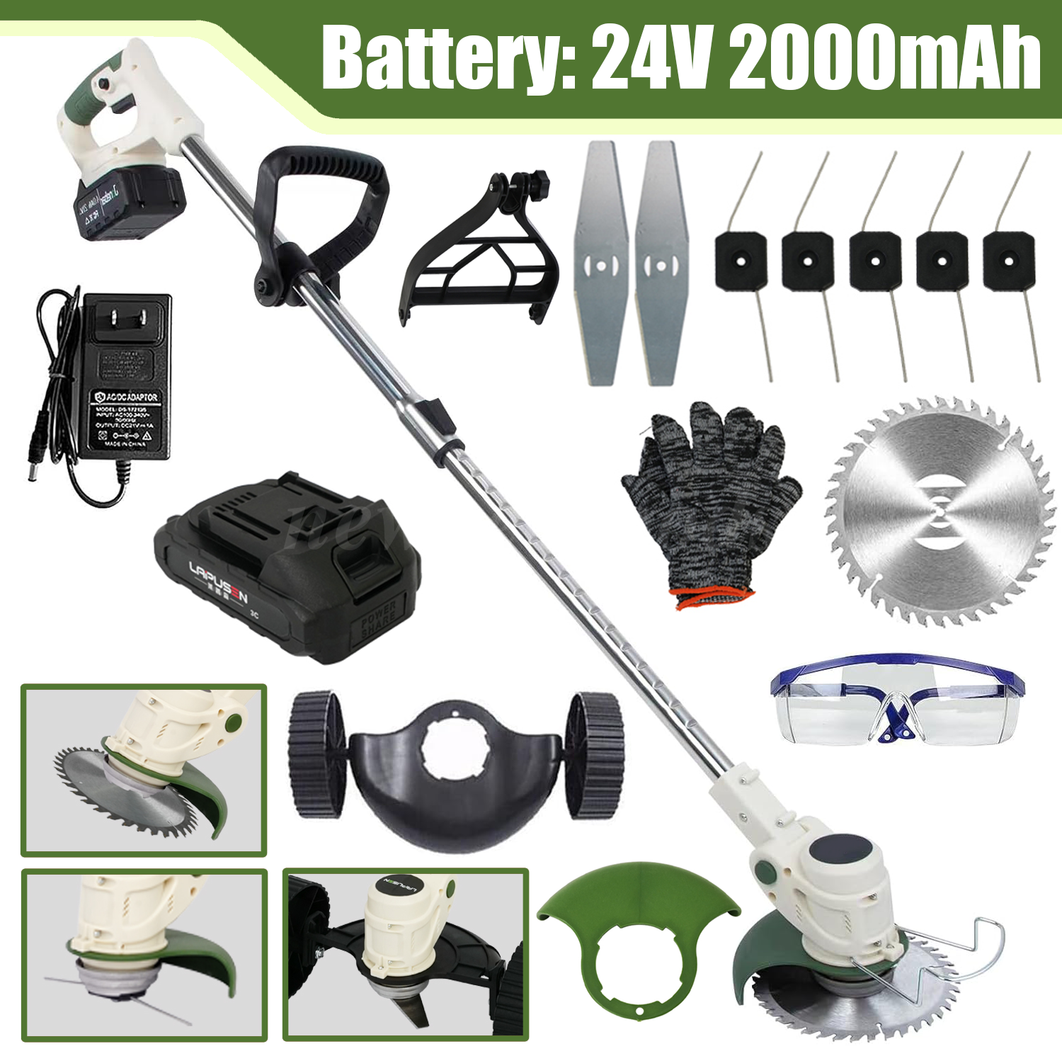 Cordless Electric Weed Eater Brush Cutter Lawn Edger String Trimmer Kit US