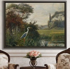Wetland Bird Oil Painting Canvas Wall Art Vintage Rustic Nature Decor PRINTABLE