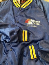 VINTAGE Sunset LODGE Pla-Jac XL Men's Satin Jacket Hipster RARE! Minnesota VTG