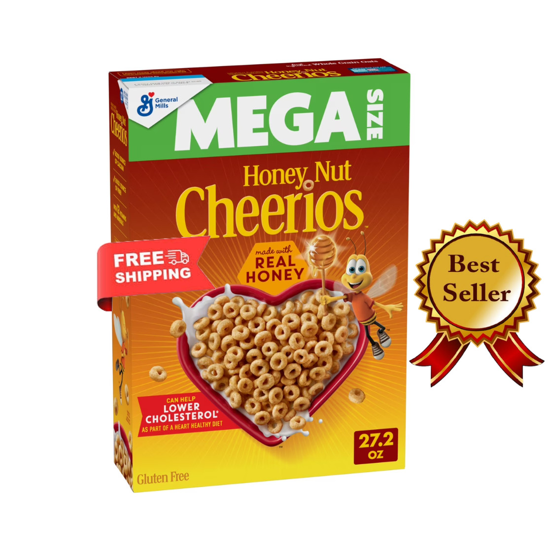 Honey Nut Cheerios, Heart Healthy Gluten Free Breakfast Cereal, Mega Size, 27.2.