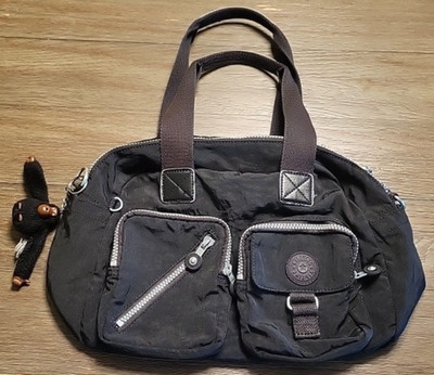 Kipling Black Nylon Handbag/ Shoulder W/ Monkey Key Chain Charm