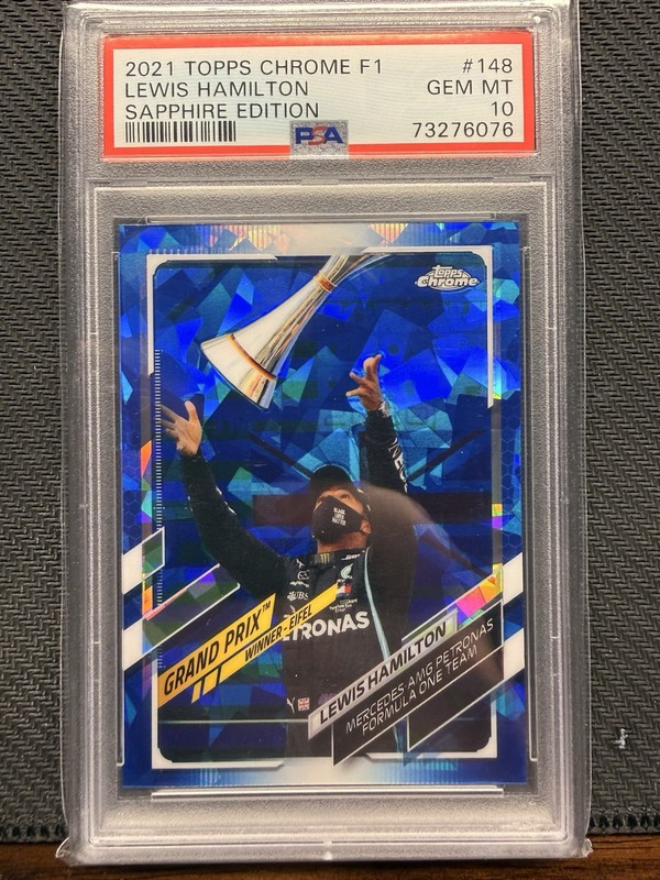 Topps 2021 Chrome Sapphire F1 Grand Prix Winners Lewis Hamilton #148 PSA 10