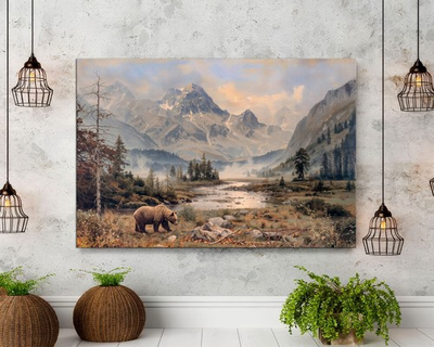 #ad Grizzly Bear Canvas Print Rustic Mountain Wall Decor Glacier National Park Art $139.25