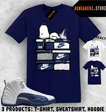 Shirt To Match AJ 12 French Blue 2025 Sneaker Matching Sneakerhead S Dog T-Shirt