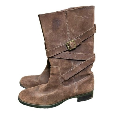 Lauren Ralph Lauren Buckle Accent Brown Suede Women's Boots Mid Equestrian Mid