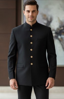 Herren Prinz Mantel Jacke Bräutigam Dulha Party Hochzeit schwarz indisch