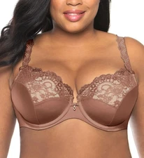 Curvy Couture CHOCOLATE Tulip Lace Push up Balconette Bra, US 44H, UK 44FF