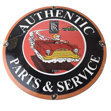 Vintage Rolls Royce Sign - Authentic Parts & Service Gas Pump Porcelain Sign