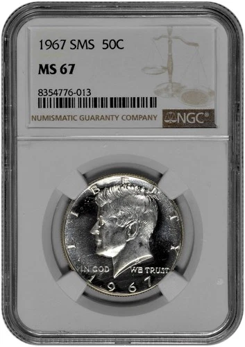 1967 SMS 50c Kennedy Half Dollar NGC Graded MS 67 Light Cameo