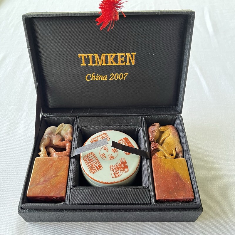Box Set 2 Chinese Zodiac Chop Seal Stamps Carved Pig Ox Stone Personalized Stamp