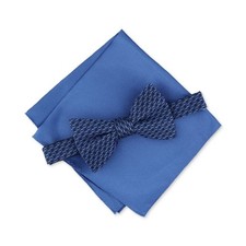 Alfani Men's Pre-Tied Geo Bow Tie Solid Pocket Square Set NEW 55