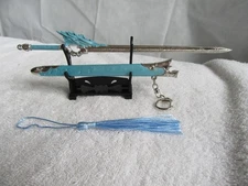 Anime / Fantasy style Silver / Blue sword  miniature 8" sword w/ display